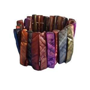 Wide Multi-Color Shell Stretch Bracelet Red Green Blue Purple